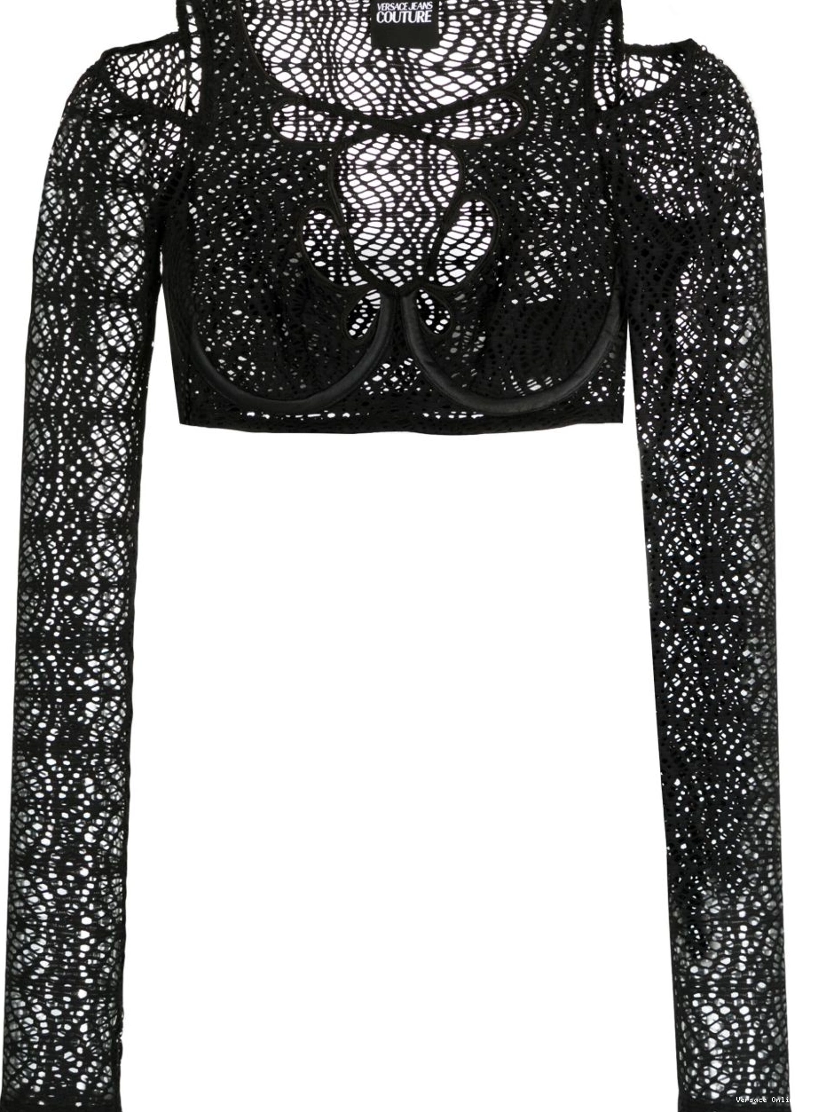 top Versace Jeans cropped mesh-lace Women Couture 0710